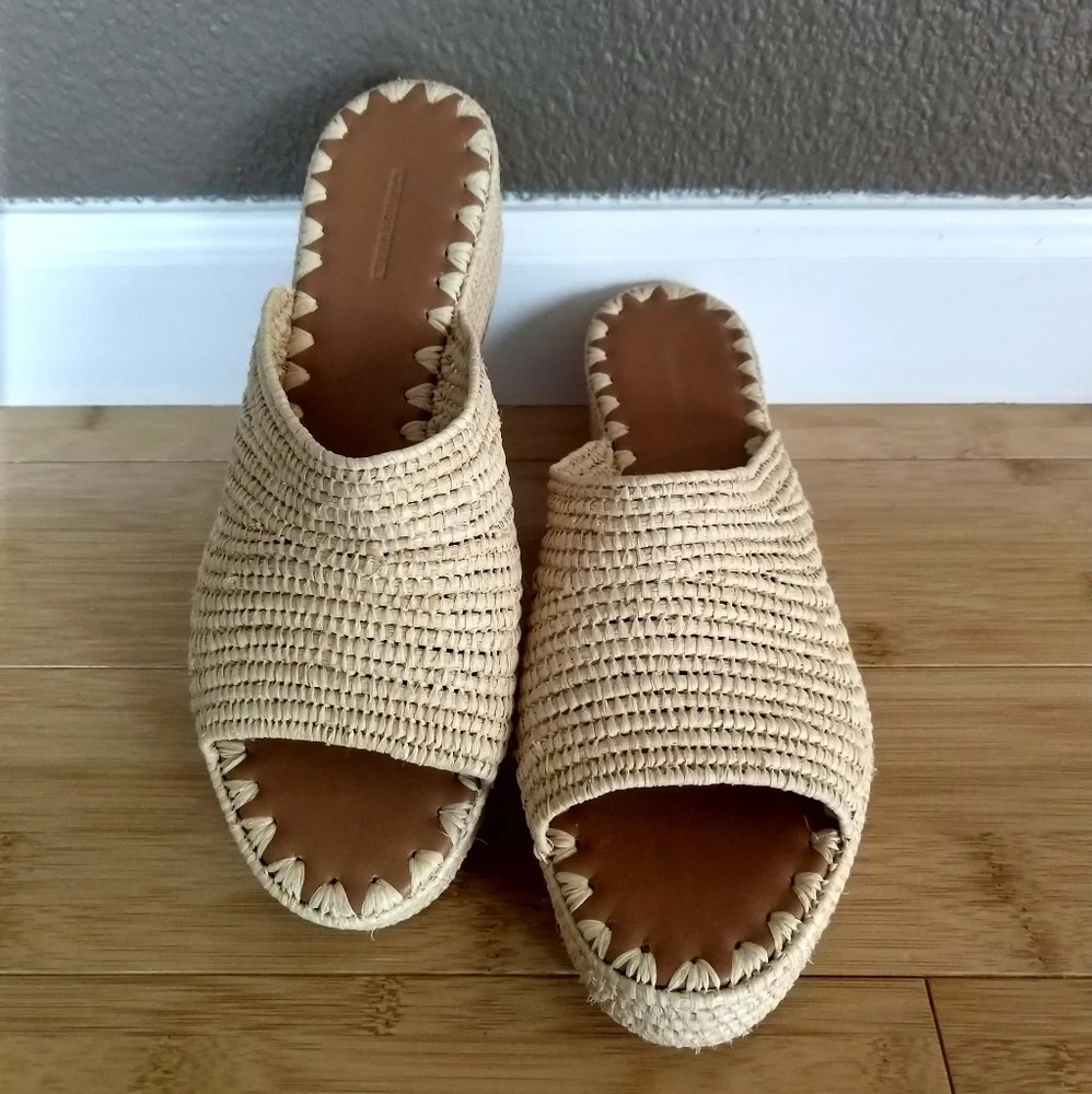 Woven Platform Wedge Slide - Cream